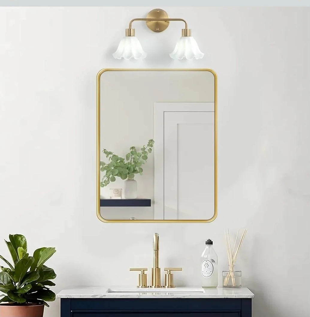 2 Light Gold Brass Bathroom Vanity Light Fixture - photo 2