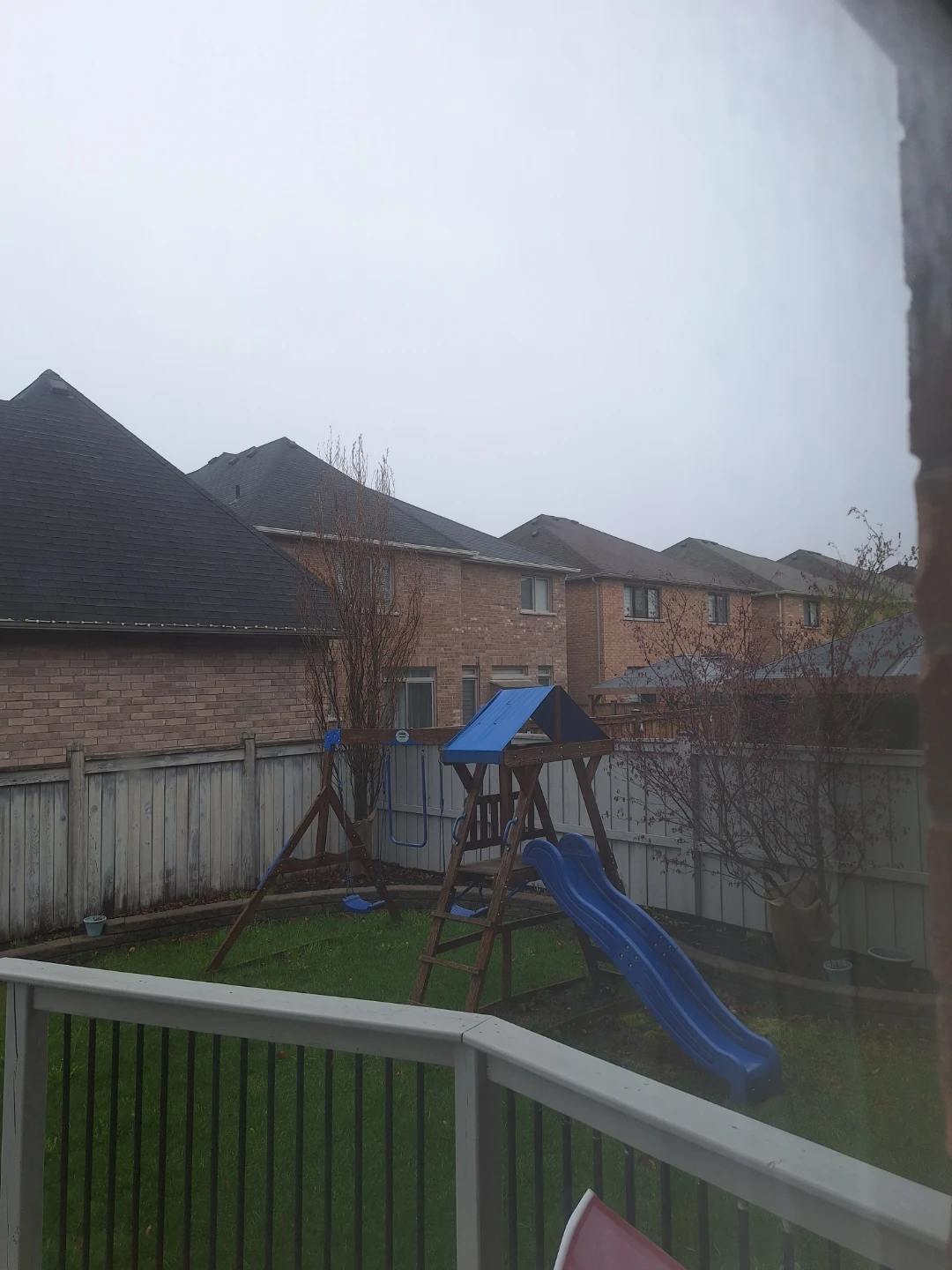Wooden Swing Set with Blue Slide
