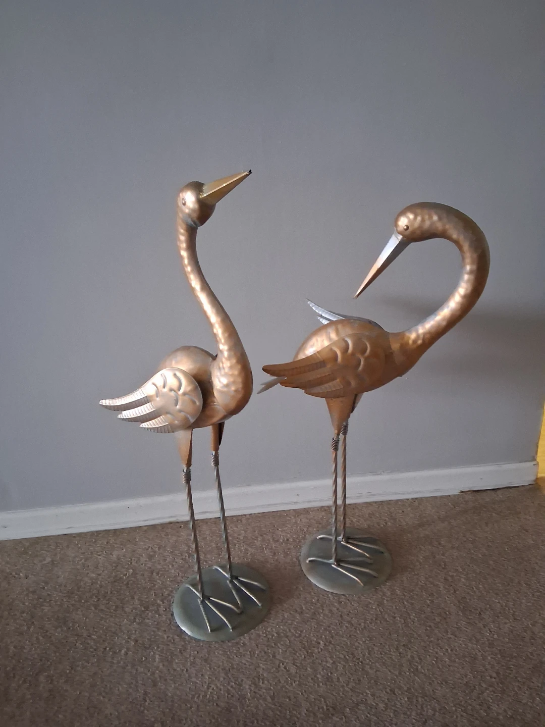 Decorative Metal Crane Statues - Set of 2