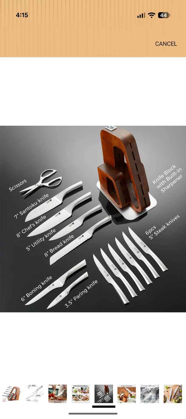 Kingstone 14-Piece Knife Block Set with Built-in Sharpener - photo 5
