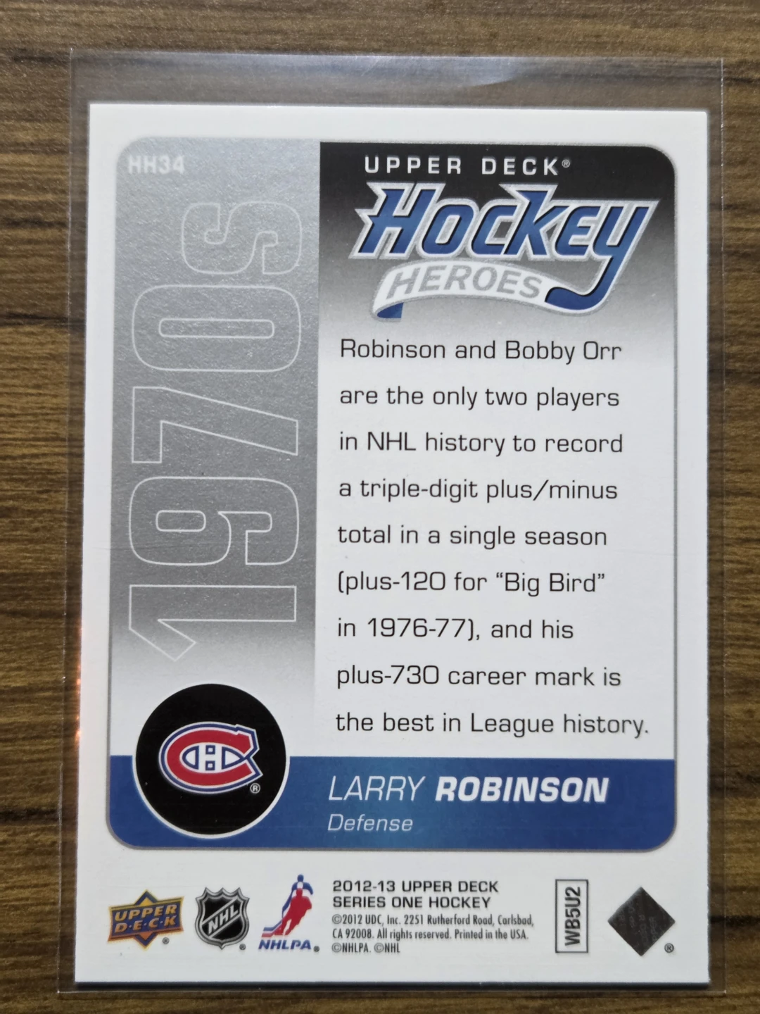 2012-13 Upper Deck Hockey Heroes Larry Robinson Card #HH34 - photo 2
