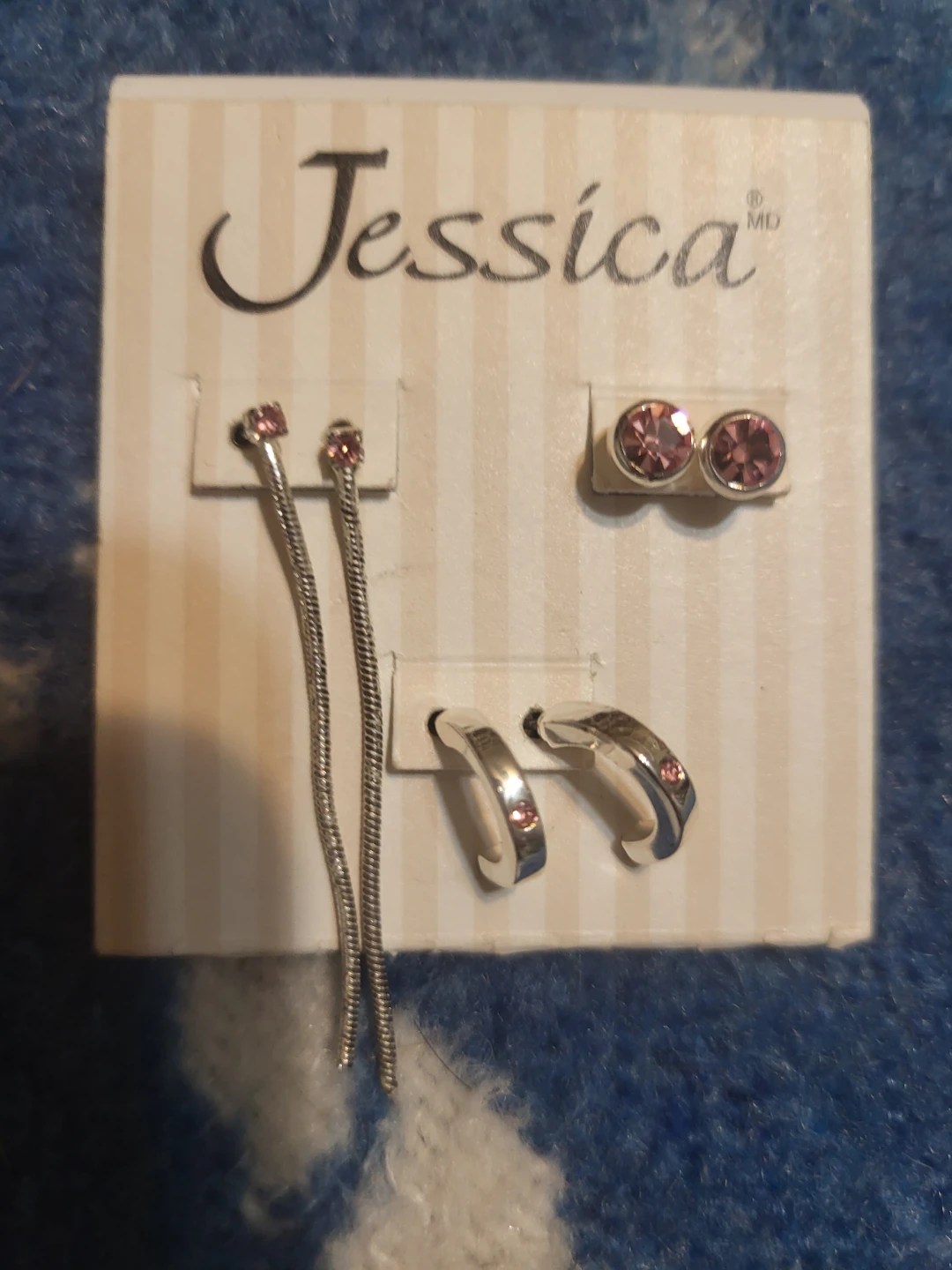 Jessica 3-Piece Earring Set - Silver Tone with Pink Stones