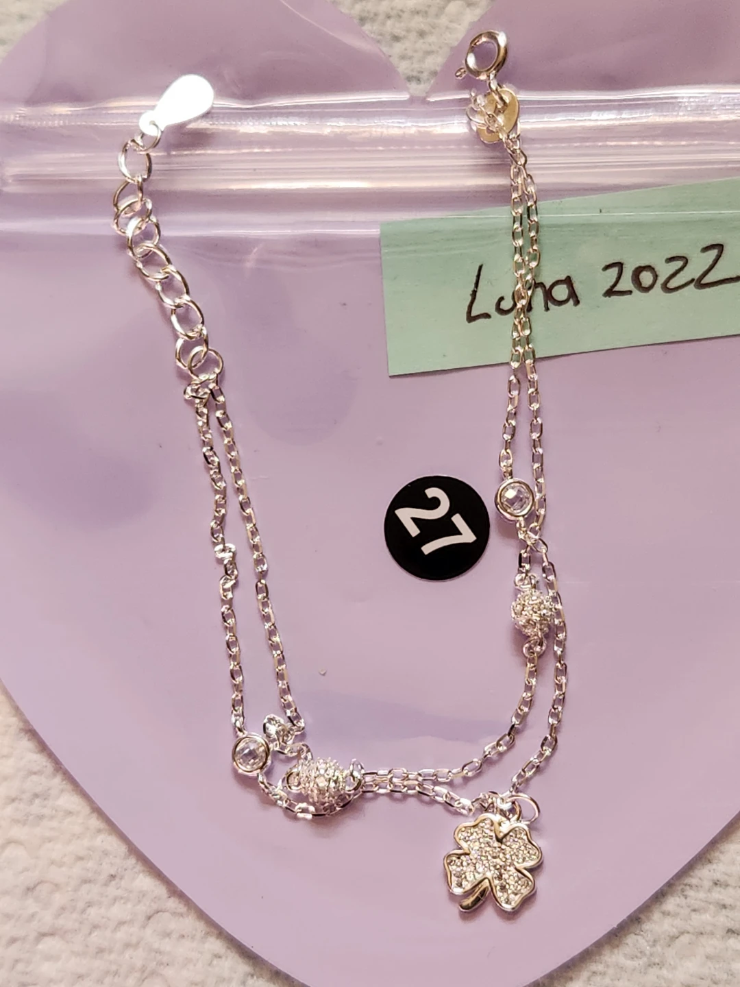 Sterling Silver Clover Charm Double Chain Bracelet - photo 4