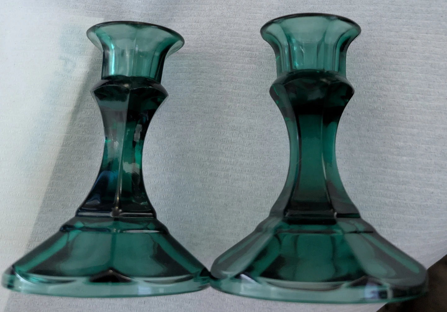 Vintage Pair of Indiana Teal Glass Candlesticks