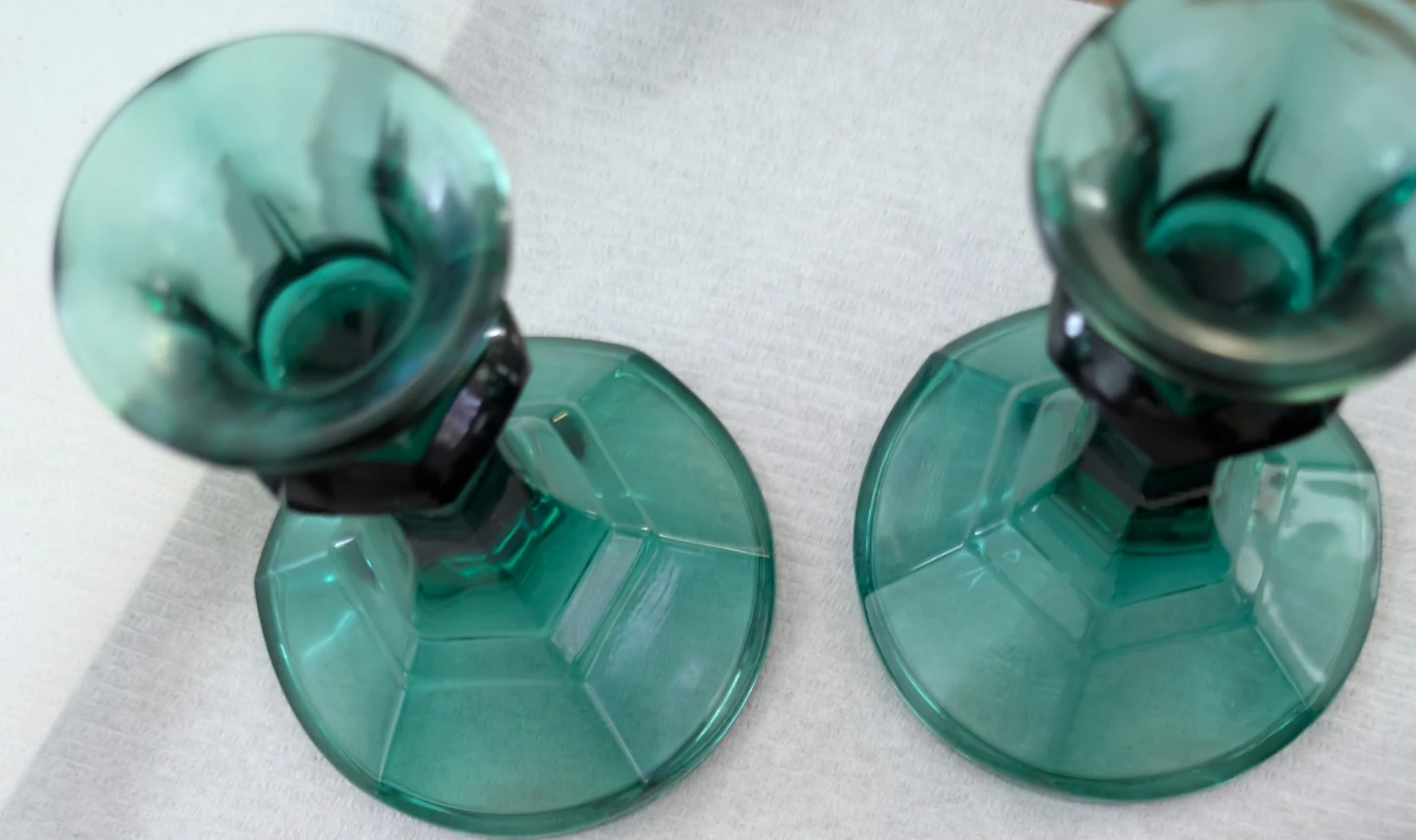 Vintage Pair of Indiana Teal Glass Candlesticks - photo 4