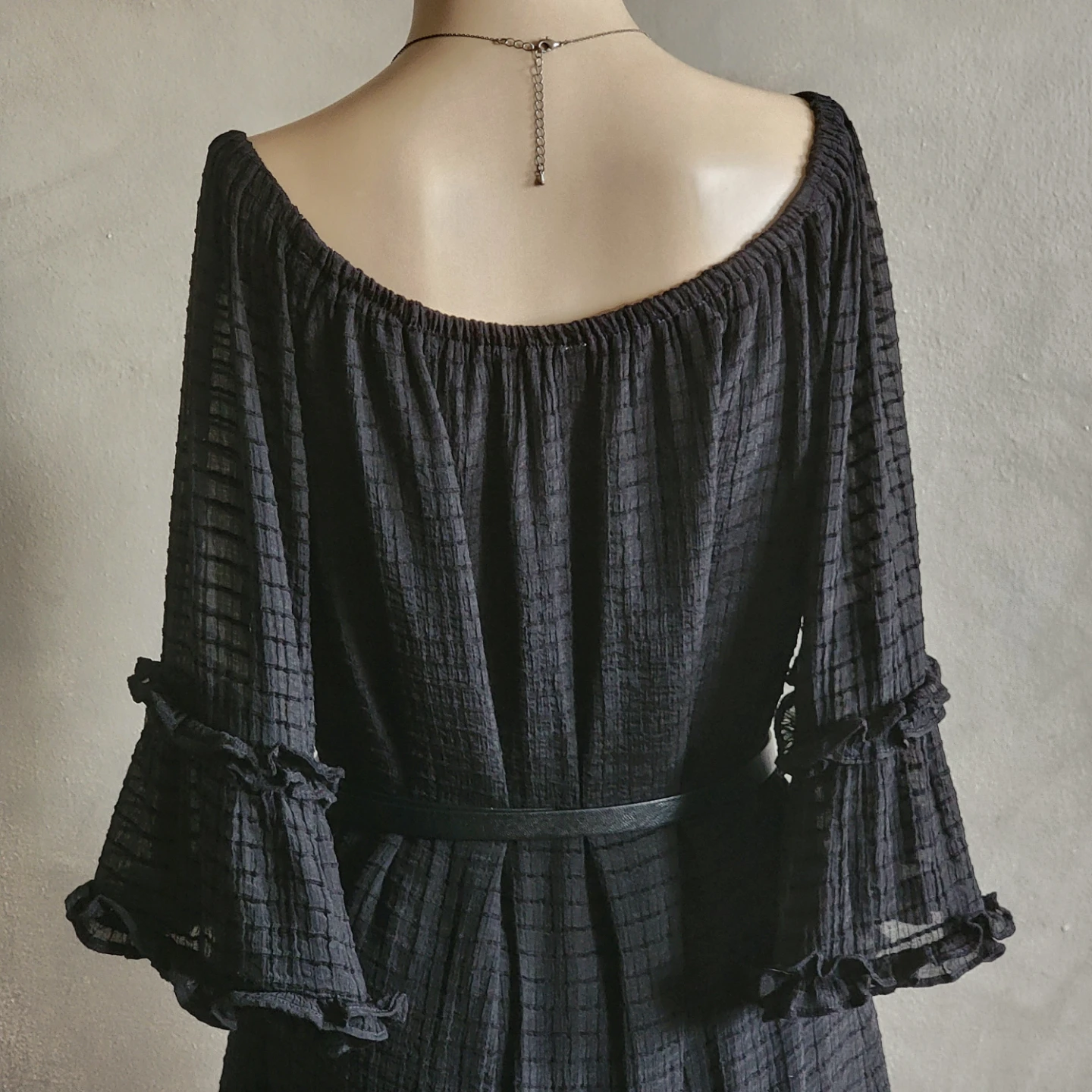 Black Off-the-Shoulder Ruffle Dress with Belt - photo 5