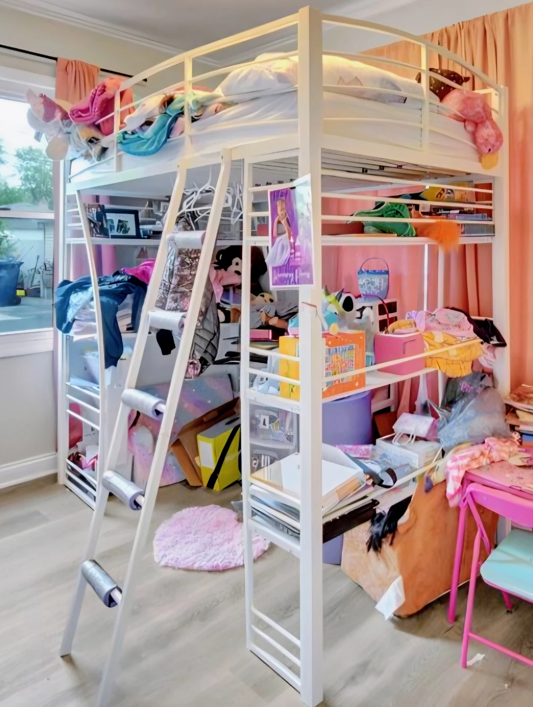White Loft Bed with Integrated Shelving