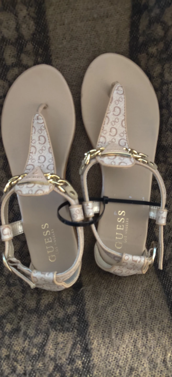 Guess Women's Beige Logo Thong Sandals