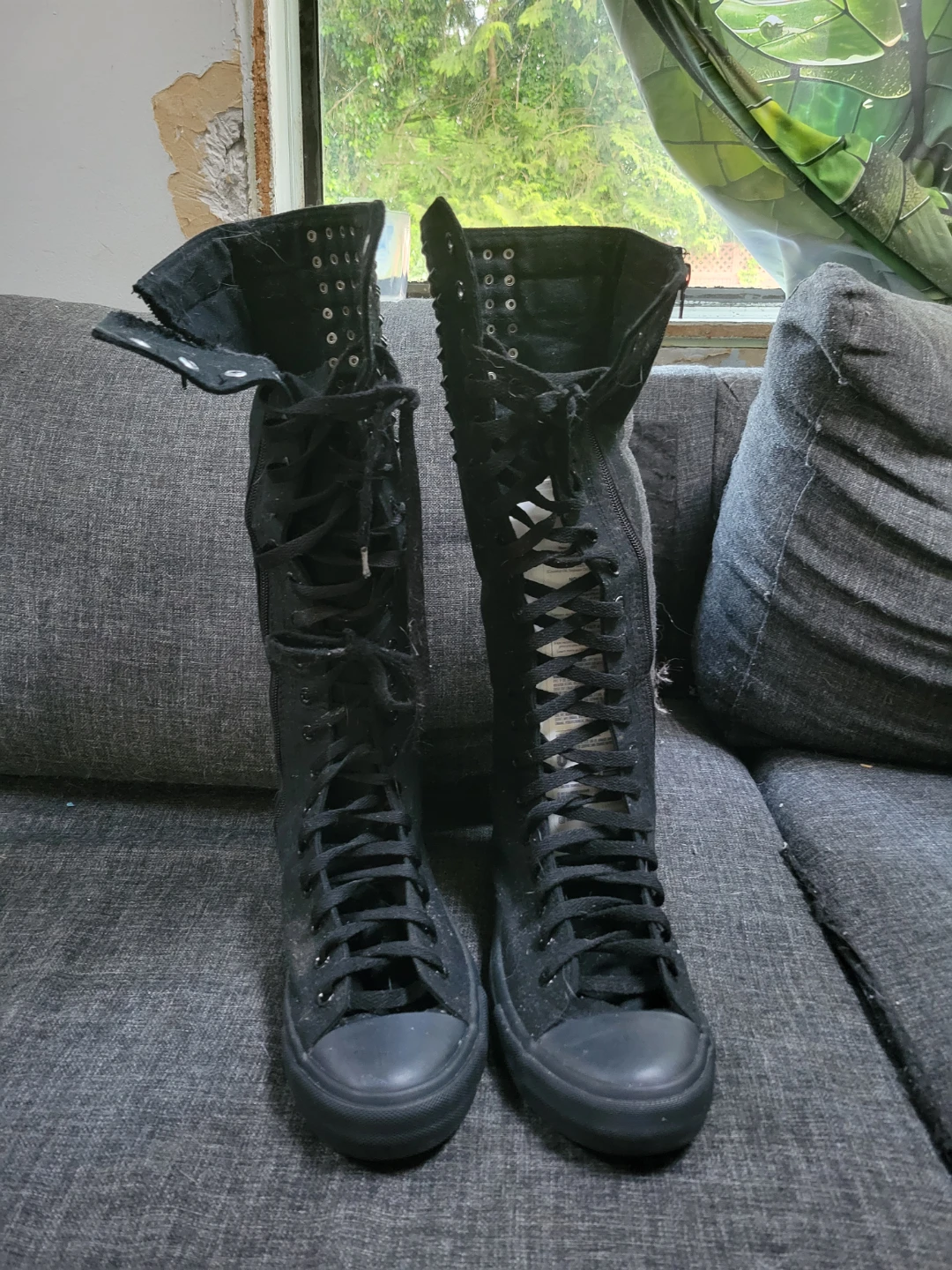 Knee high black converses