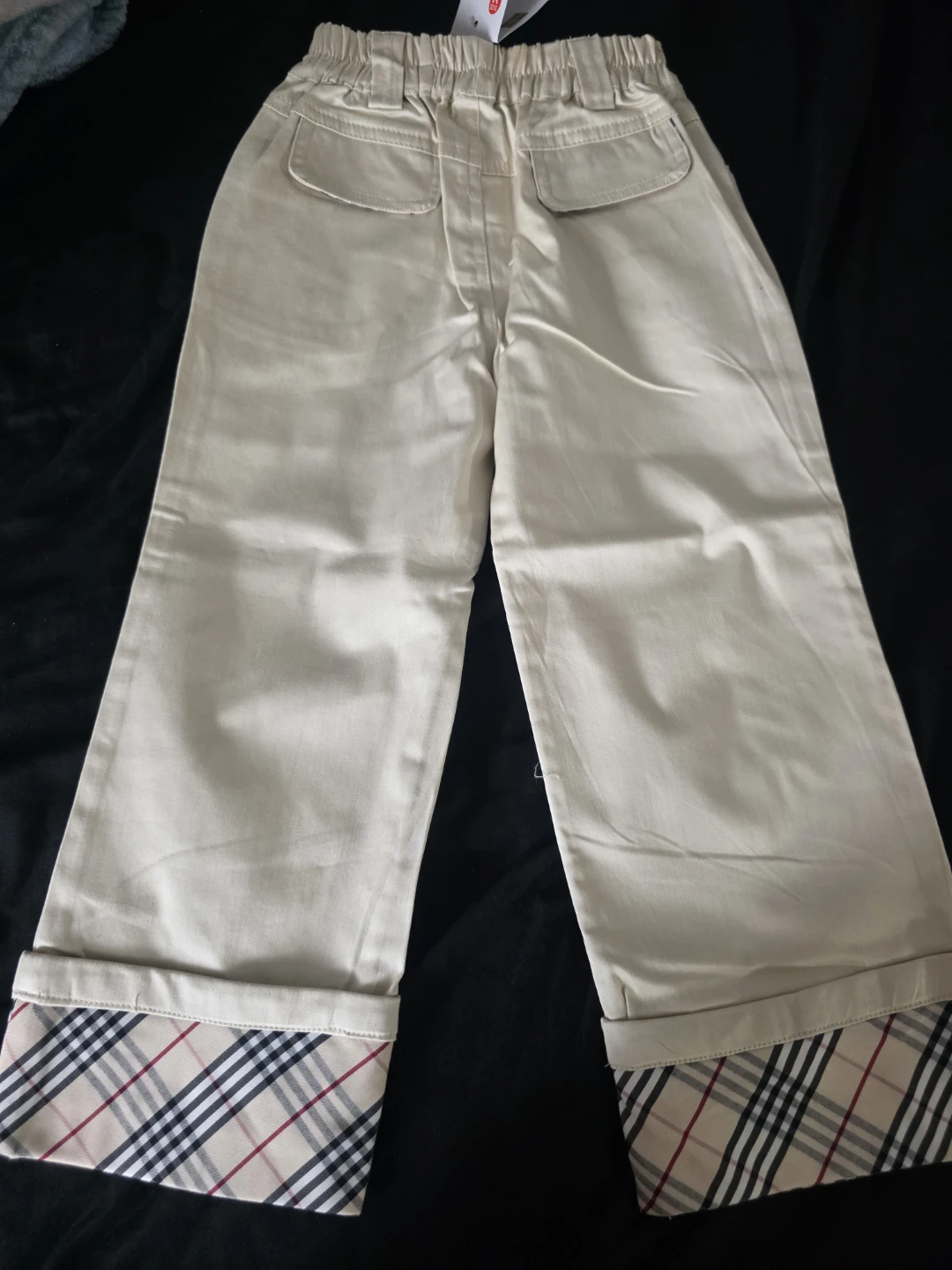 Burberry Beige Cotton Blend Pants with Classic Check Trim
