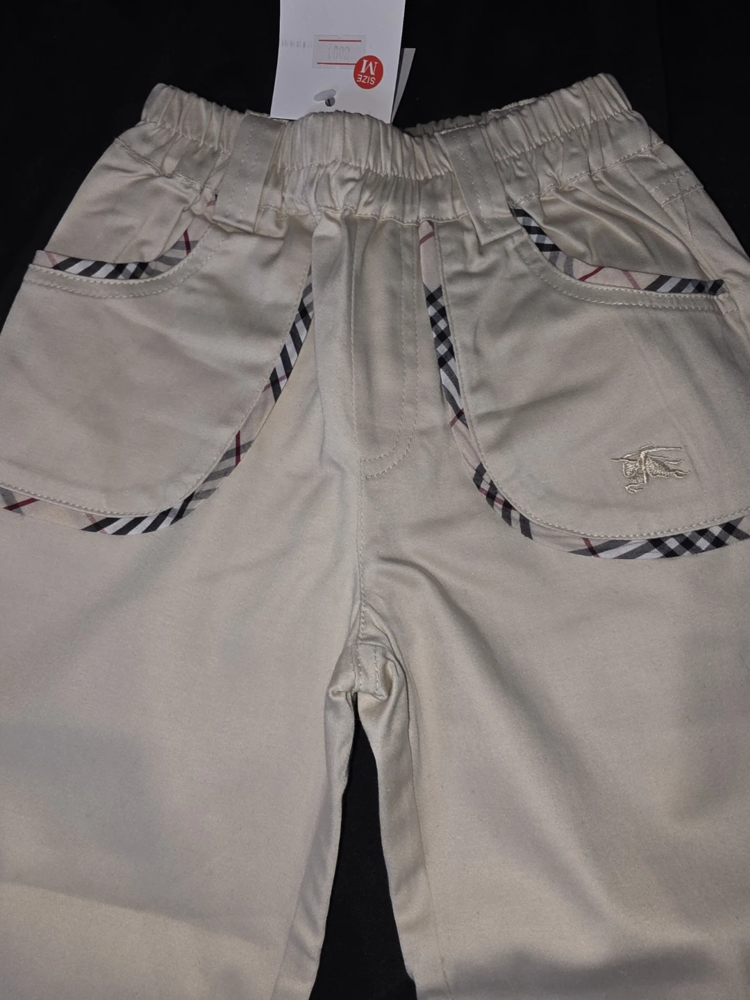 Burberry Beige Cotton Blend Pants with Classic Check Trim - photo 3