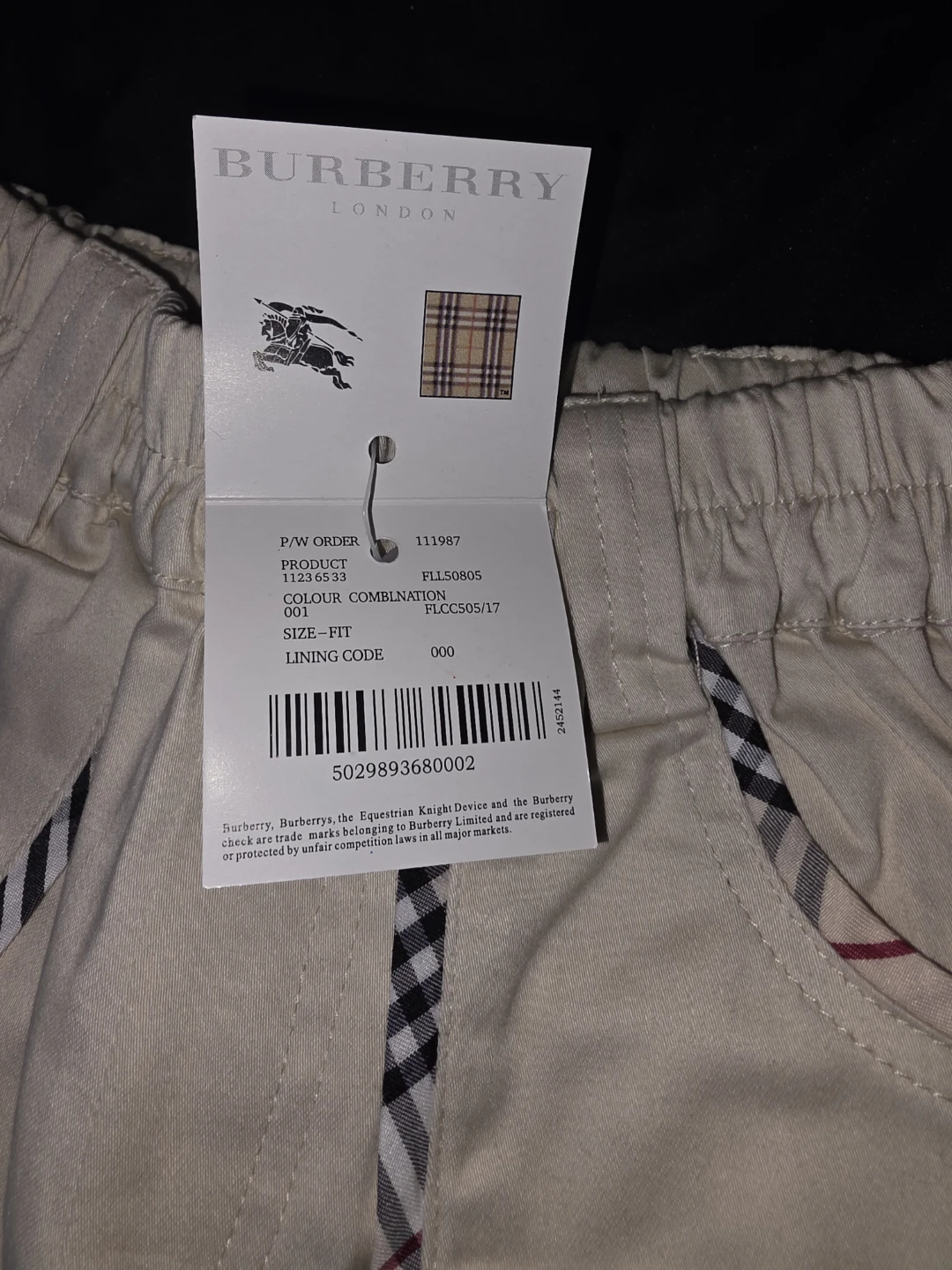 Burberry Beige Cotton Blend Pants with Classic Check Trim - photo 4