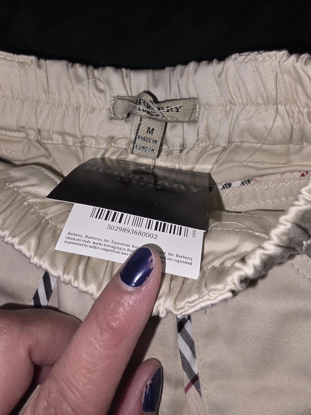 Burberry Beige Cotton Blend Pants with Classic Check Trim - photo 5