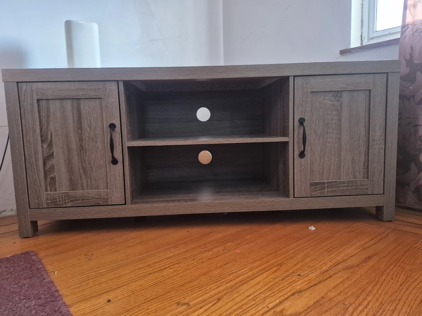 Brown TV Stand with Cabinet and Shelves