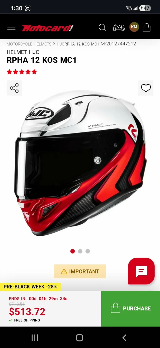 HJC RPHA 12 KOS MC1 Motorcycle Helmet - Size L