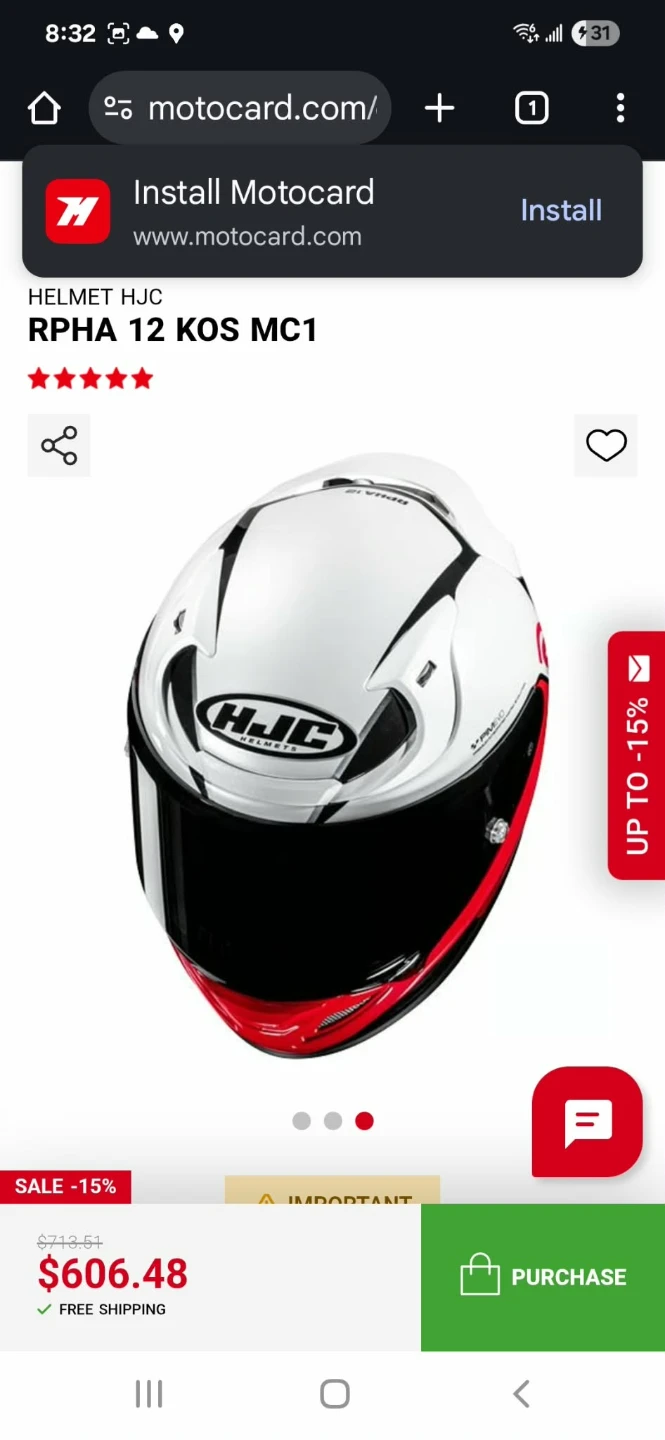 HJC RPHA 12 KOS MC1 Motorcycle Helmet - Size L - photo 2