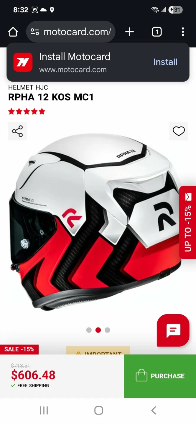 HJC RPHA 12 KOS MC1 Motorcycle Helmet - Size L - photo 3