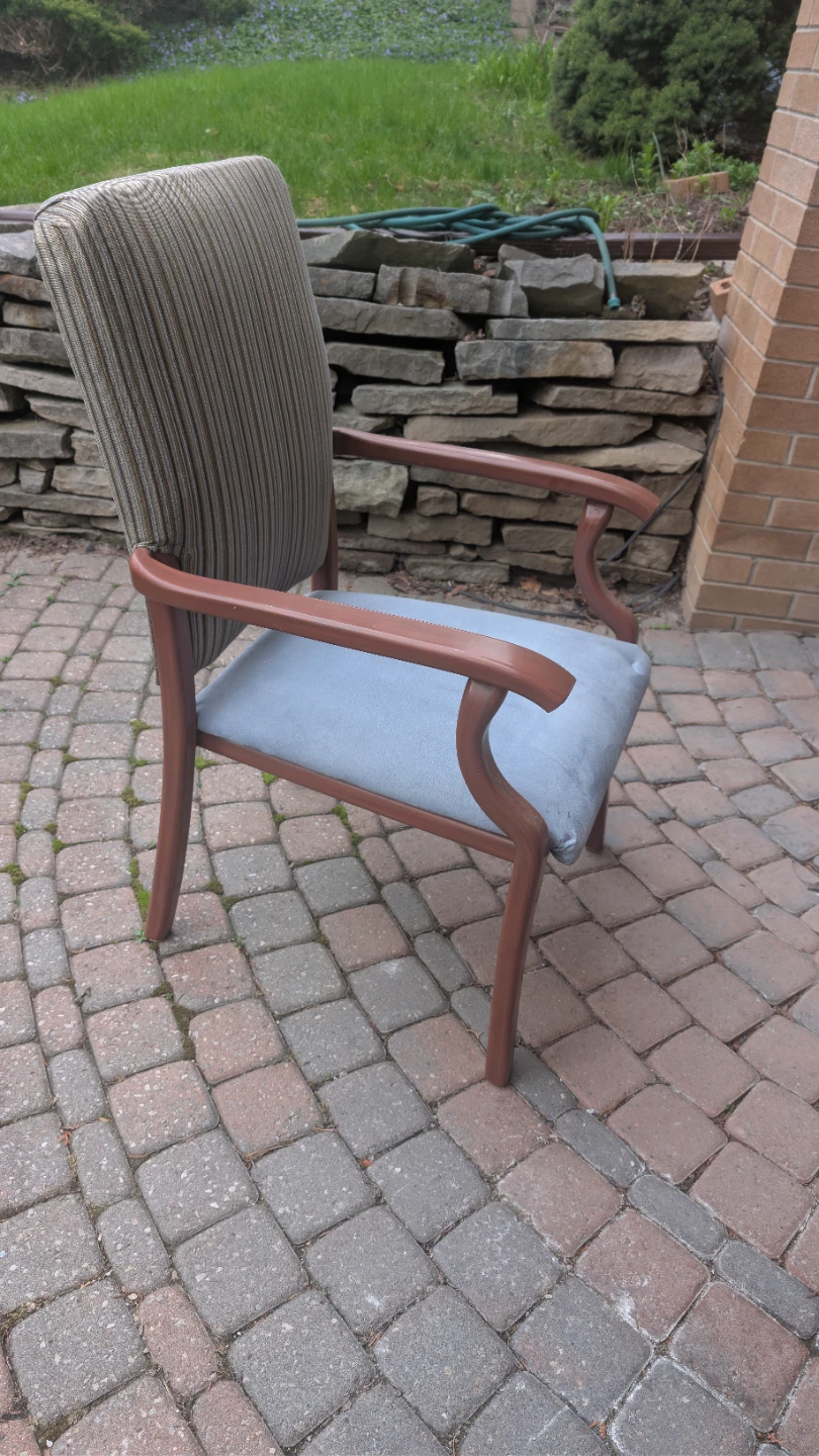 Striped Upholstered Armchair with Wooden Frame - photo 2