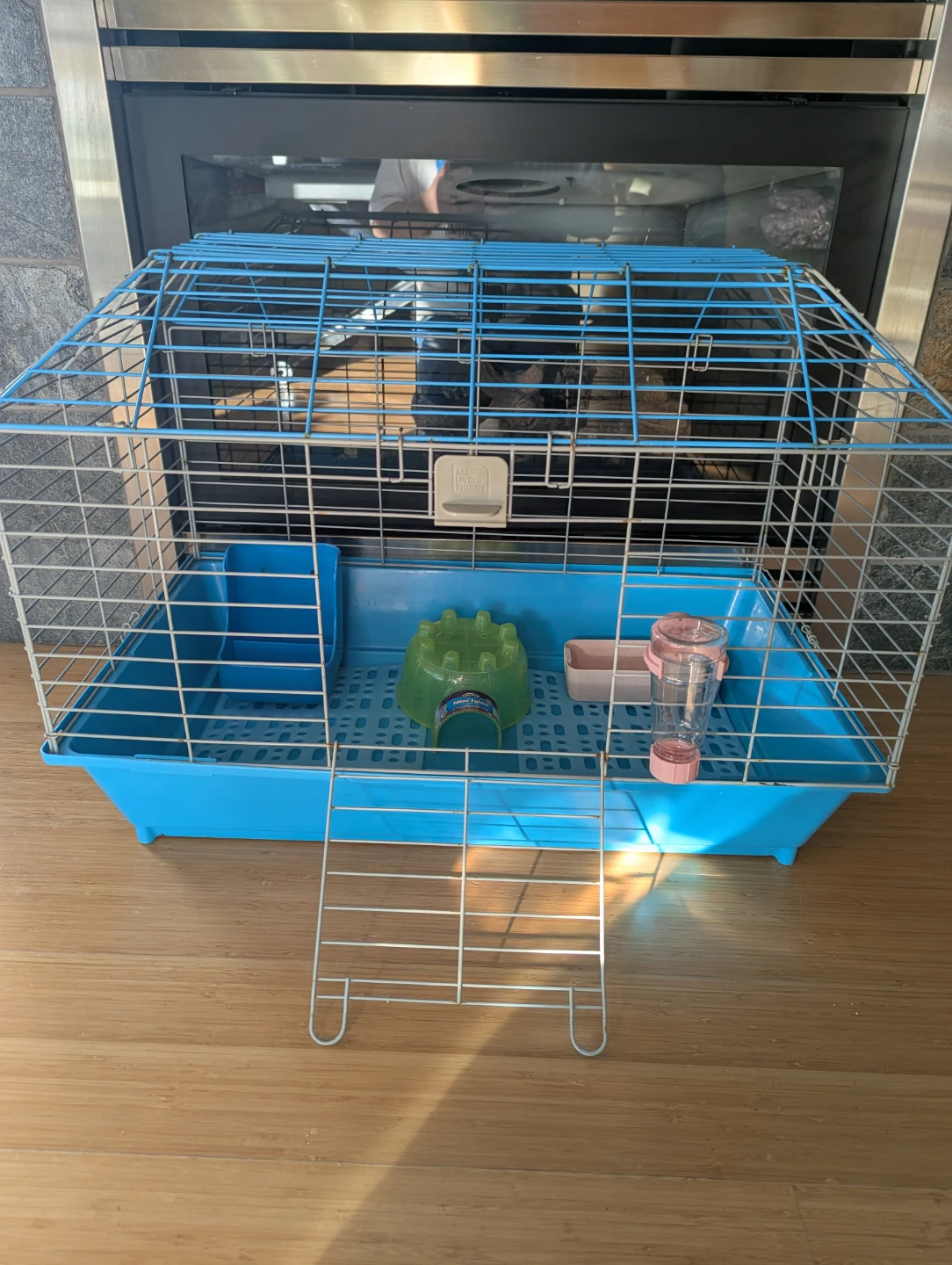 Blue Small Animal Cage with Accessories and Pet Food Canister