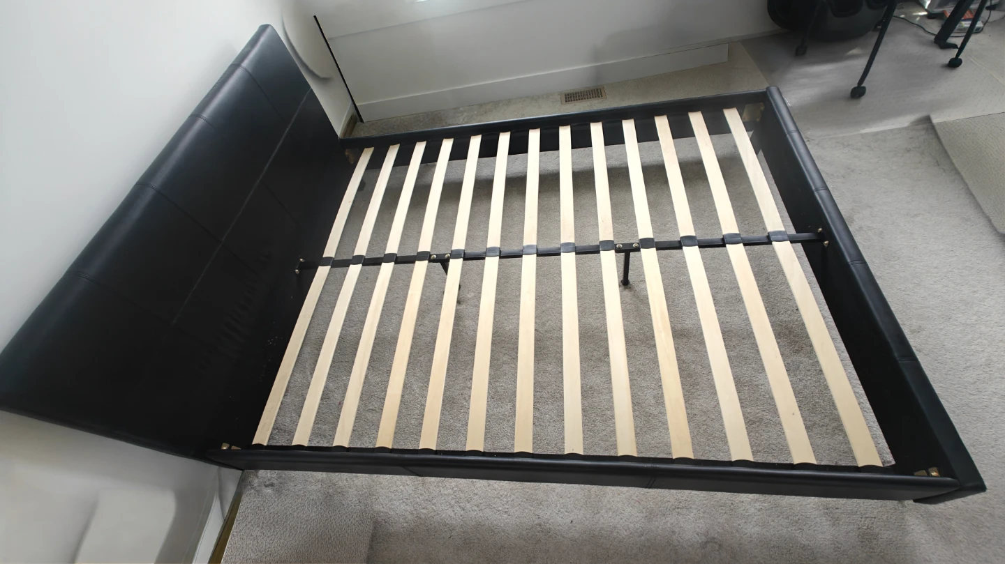 Black Faux Leather Queen Bed Frame with Slats - photo 3
