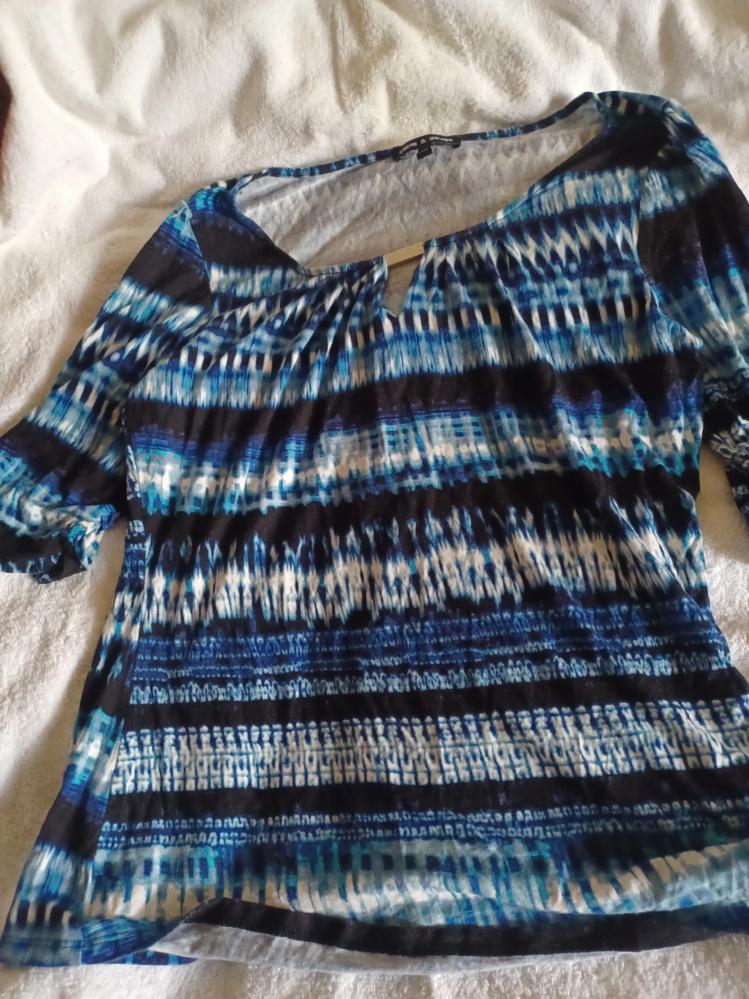 Cable & Gauge Blue Tie-Dye Print 3/4 Sleeve Top - photo 3