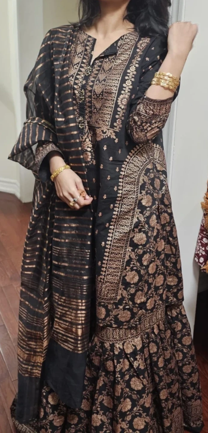 Black and Gold Embroidered Suit with Dupatta