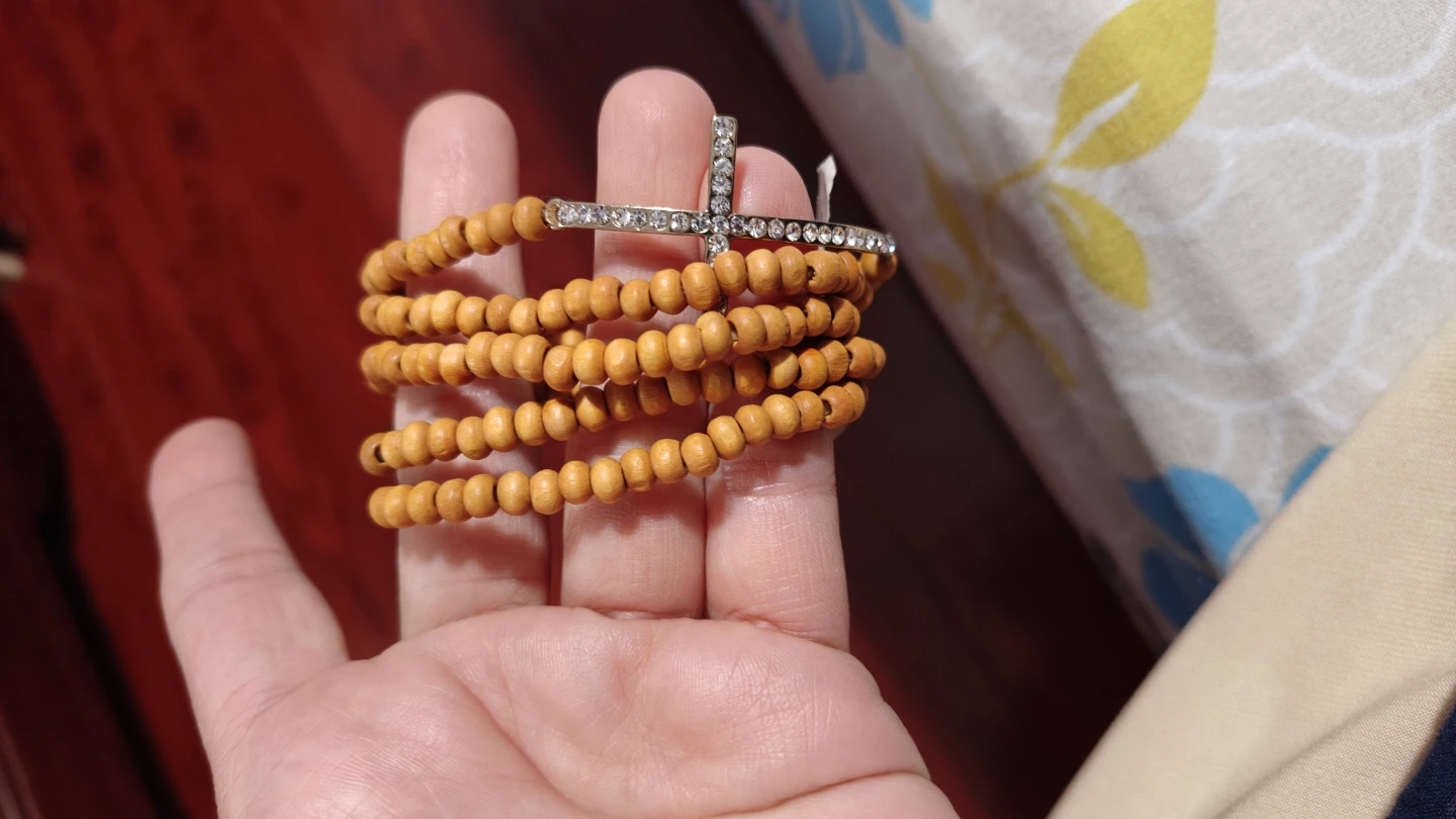 Wooden Bead Bracelet with Cross Charm - photo 2