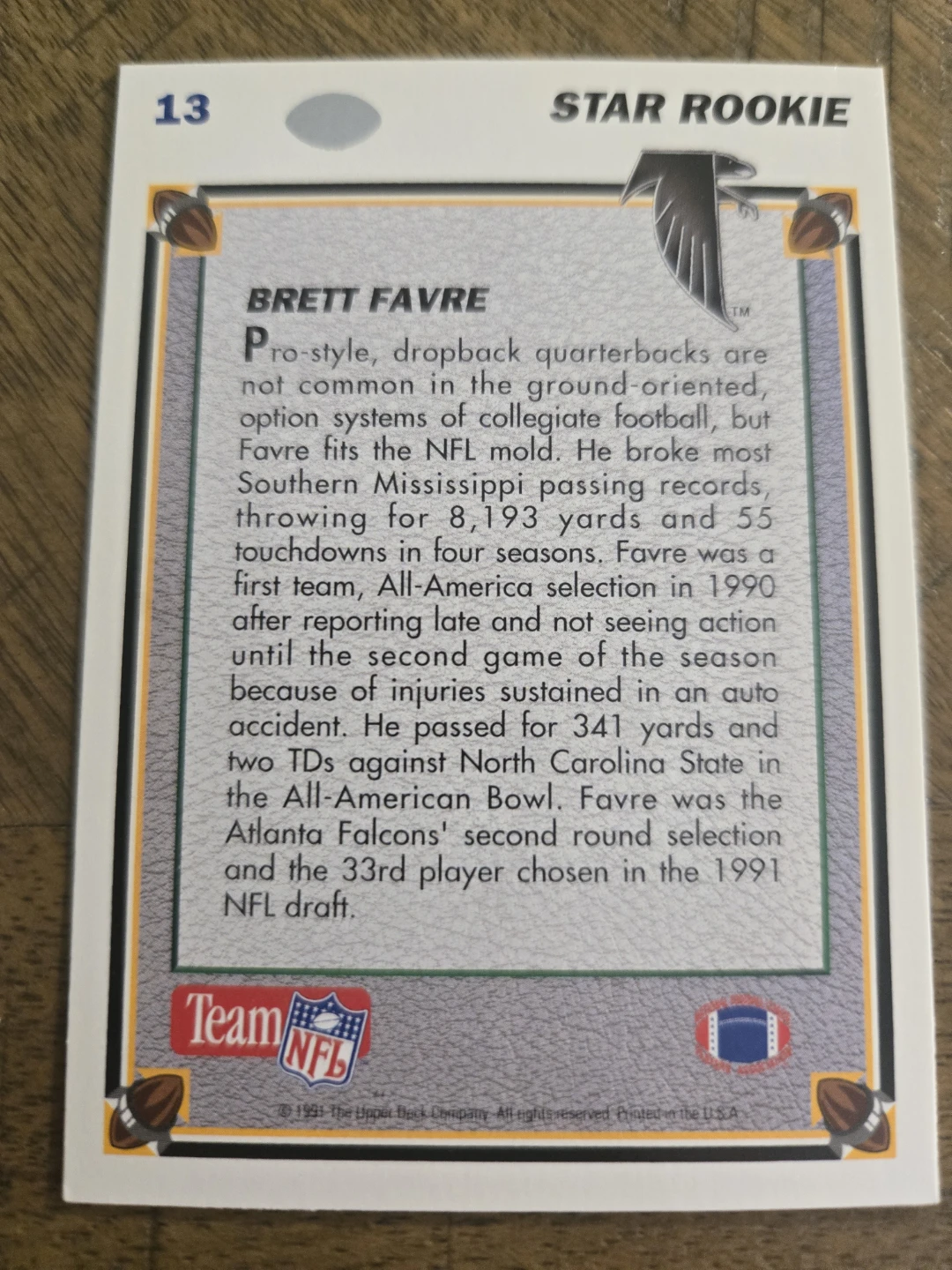Brett Favre 1991 Star Rookie Card - photo 2