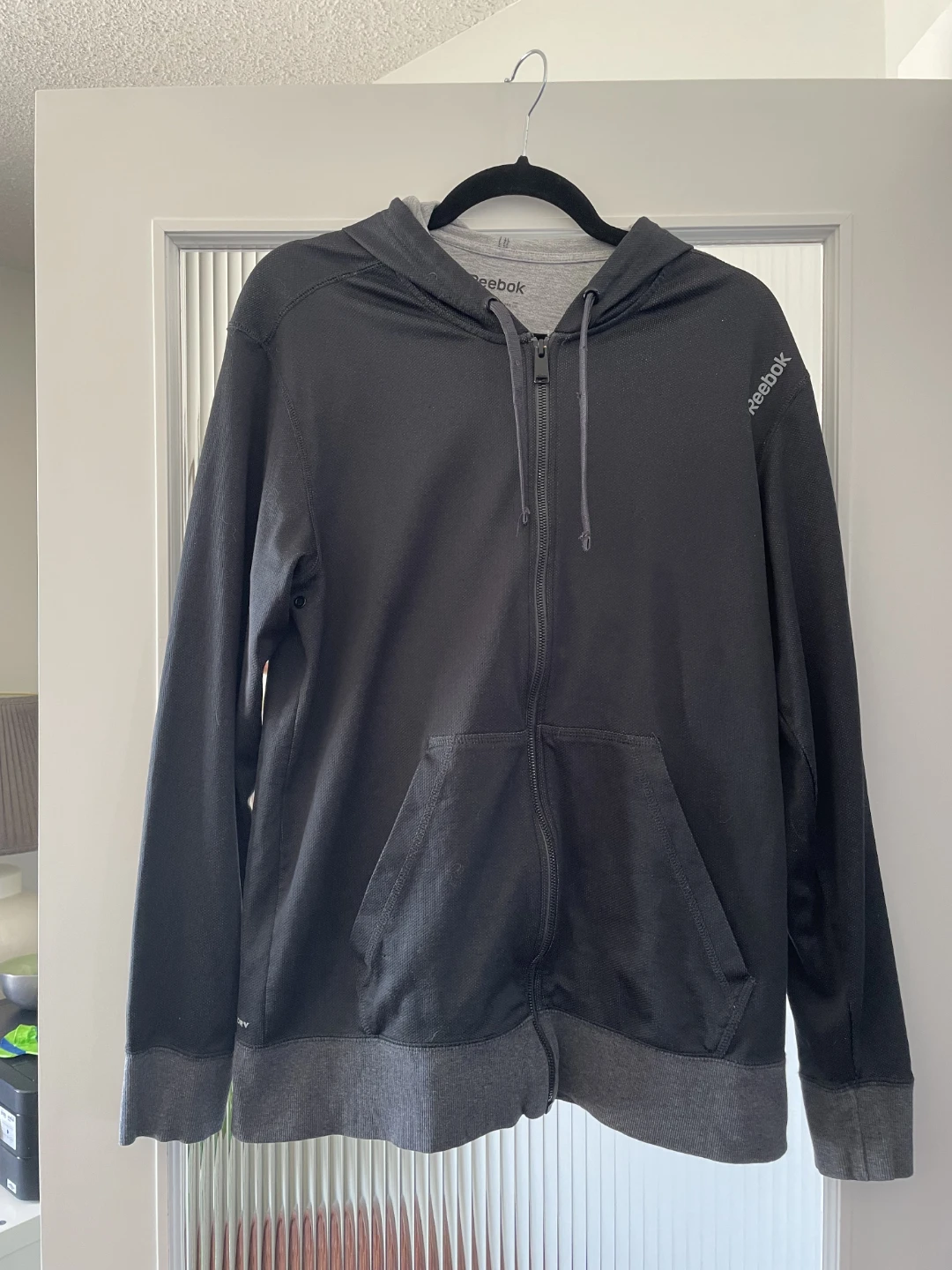 Reebok Zip-Up Hoodie - Grey/Black - Size L