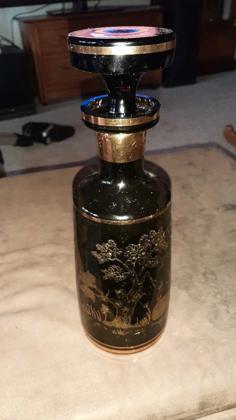 Decorative Glass Decanter with Gold Accents
