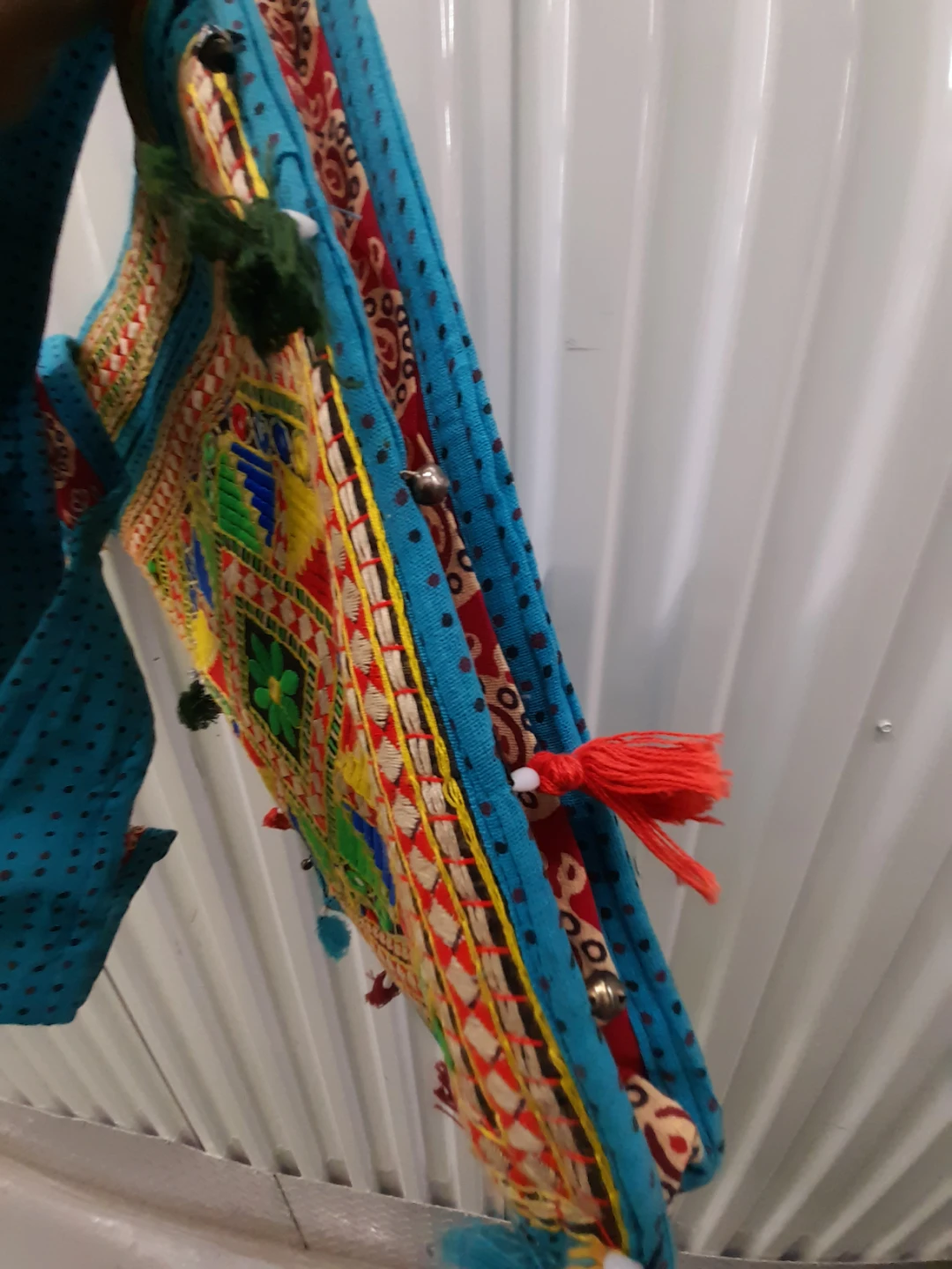 Embroidered Crossbody Bag with Tassels