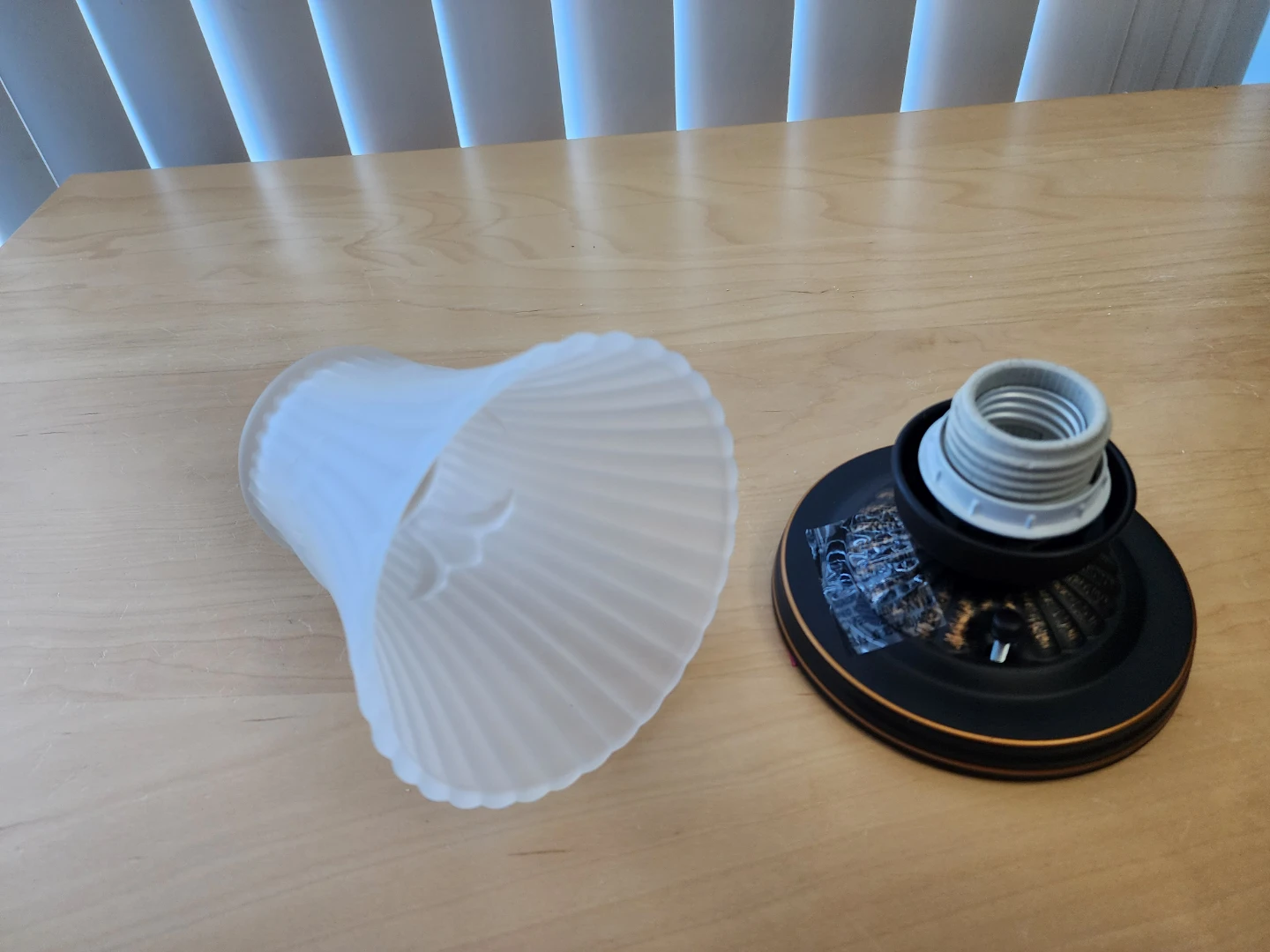 Frosted Fluted Glass Lamp Shade and Fixture Base