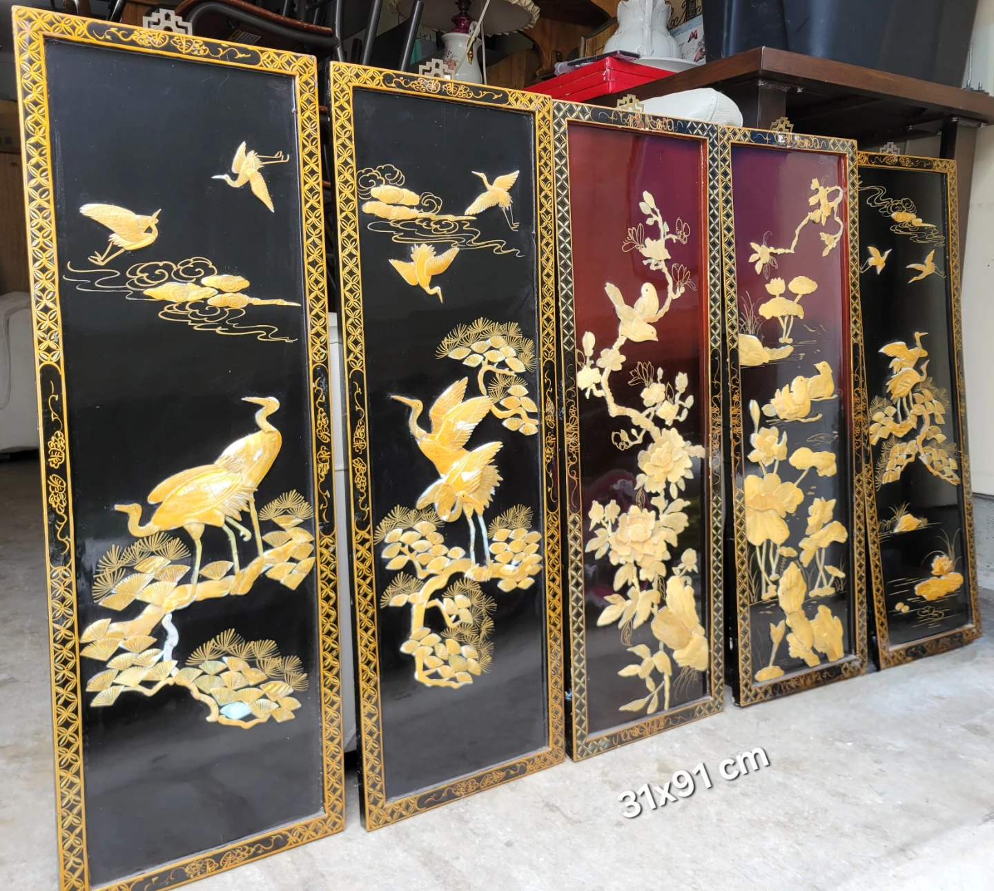 Vintage Chinoiserie Lacquer Wall Art Panels 1950s-70s - photo 2