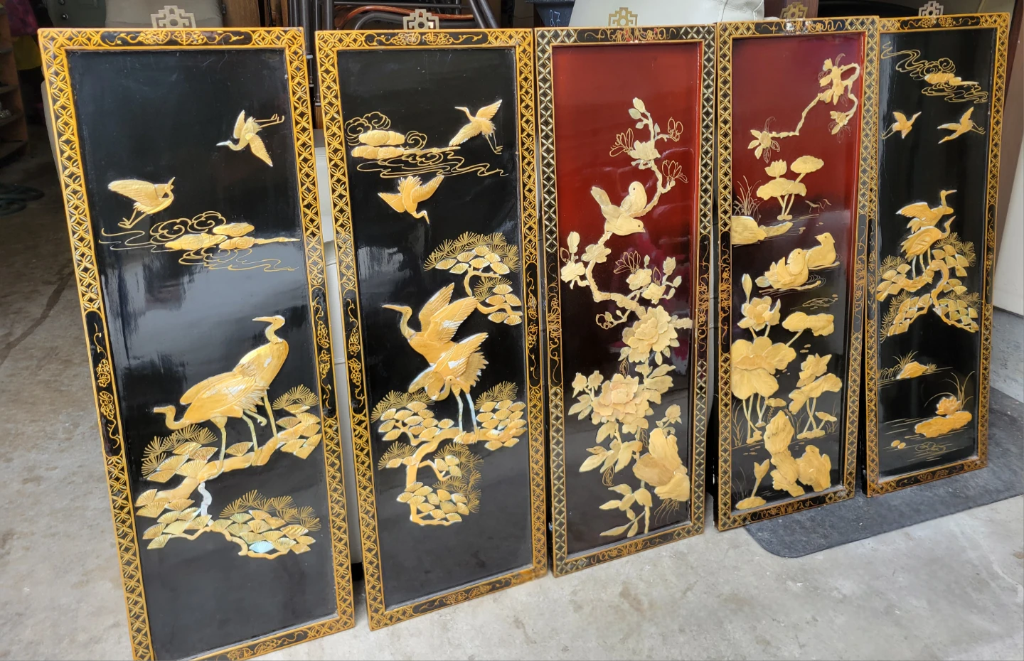 Vintage Chinoiserie Lacquer Wall Art Panels 1950s-70s - photo 3