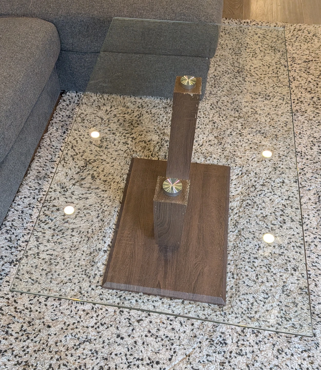 Glass Top Coffee Table with Wood Base - photo 2