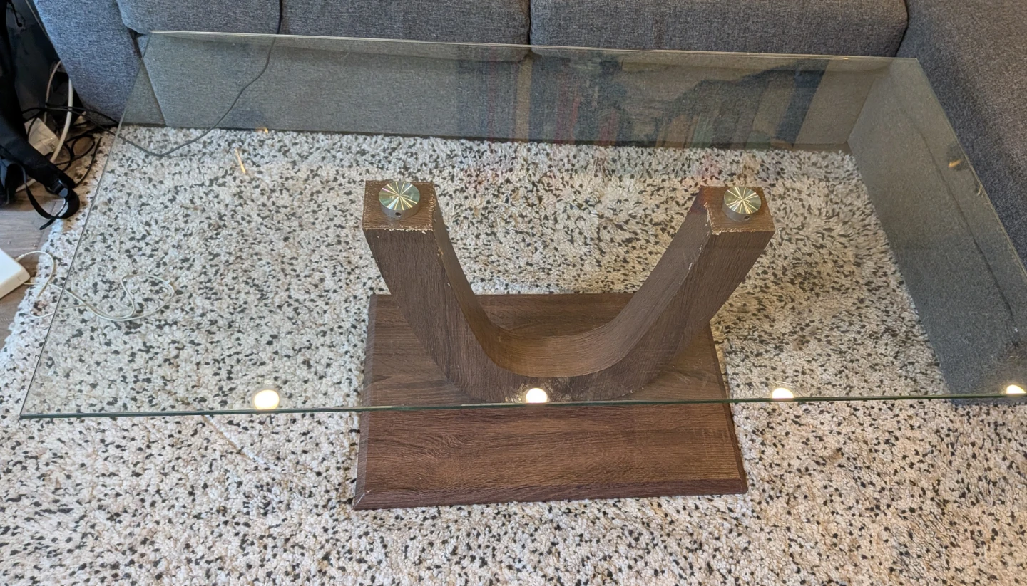 Glass Top Coffee Table with Wood Base