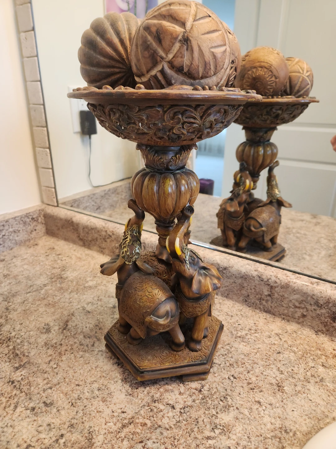 Decorative Elephant Stand with Carved Orbs