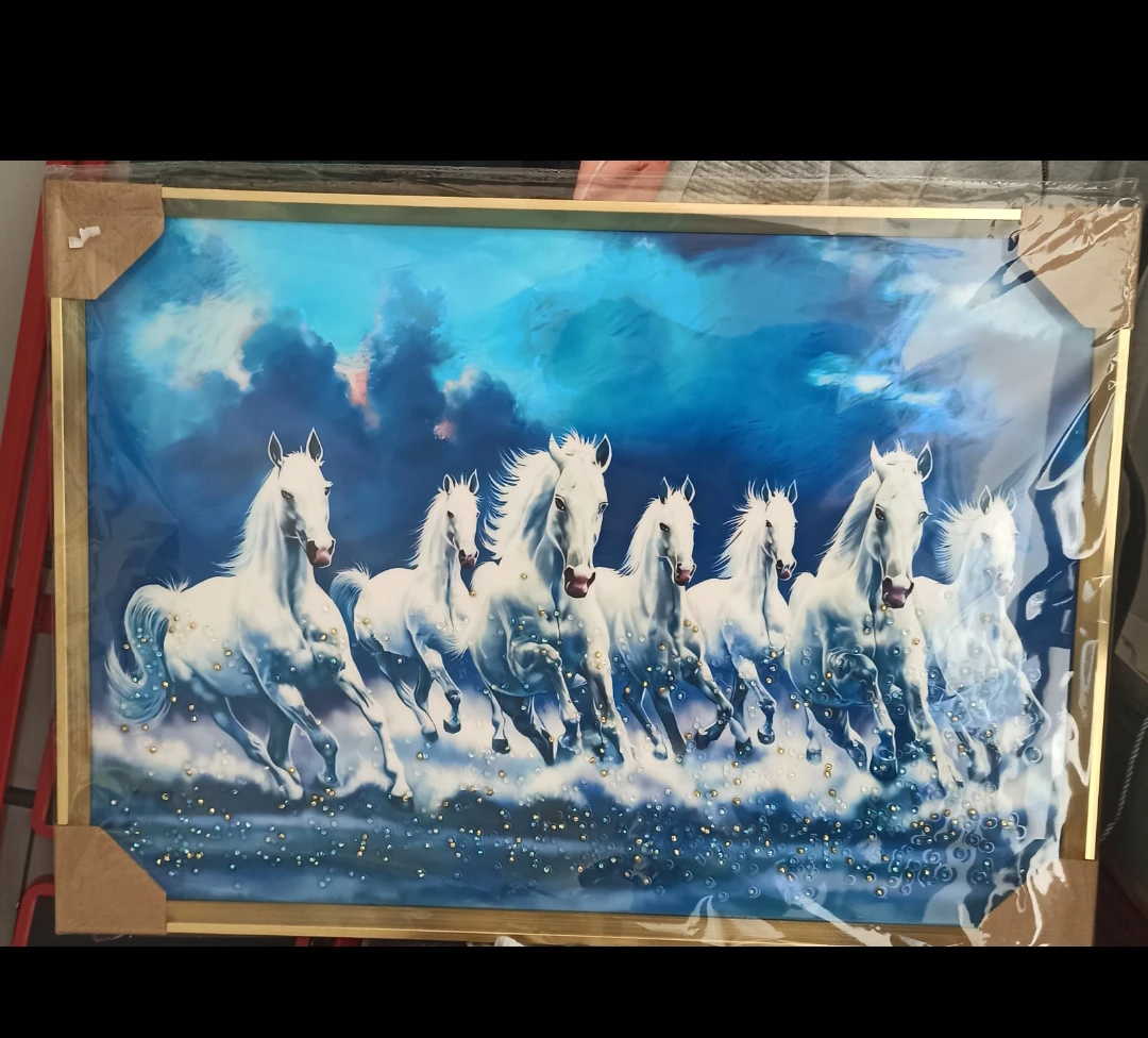 Framed Painting of Seven White Horses