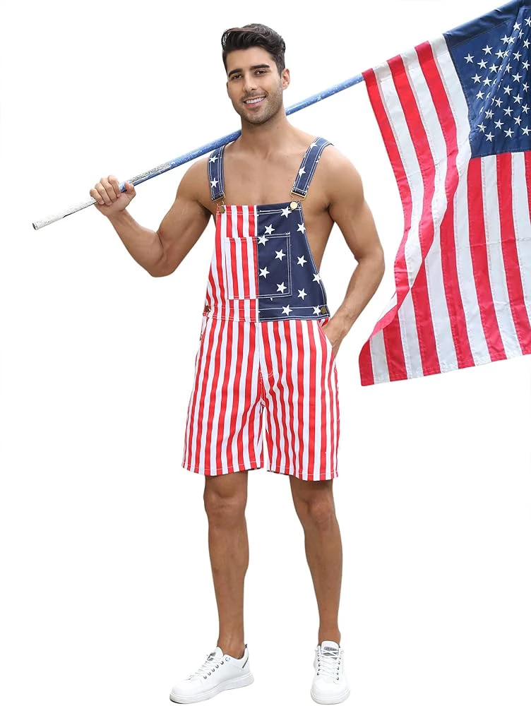 unisex American Flag Overalls Size 2XL