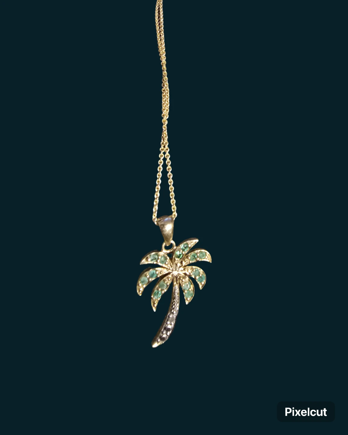 Palm Tree Sterling silver 925  Necklace with Green Stones.