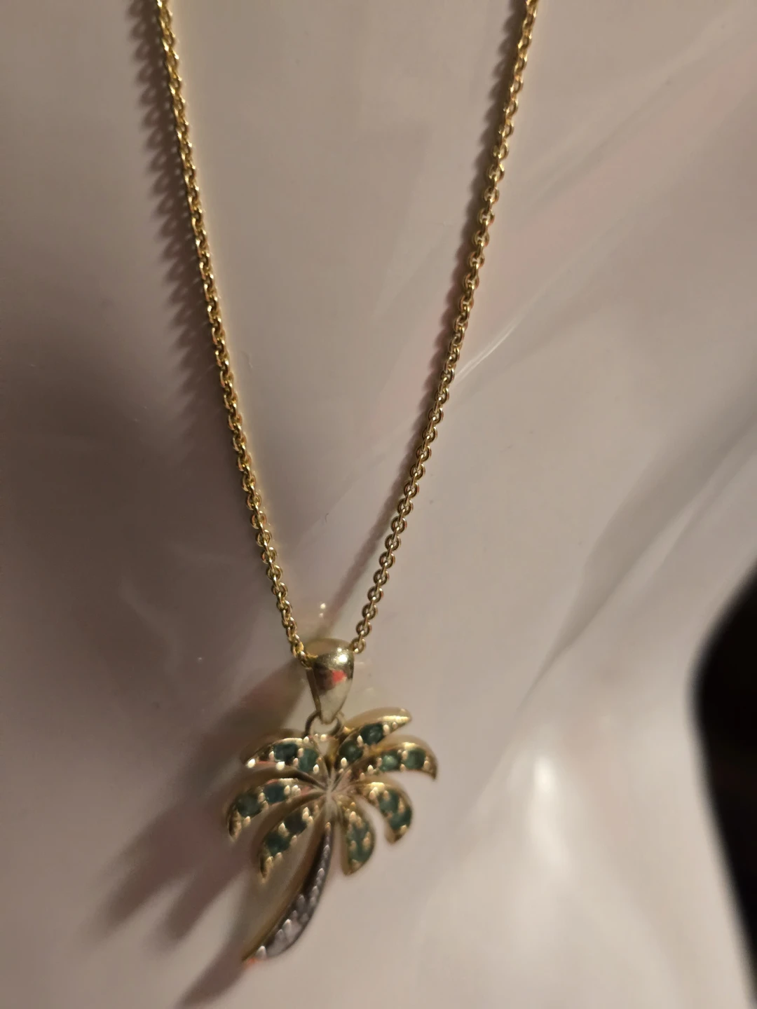 Palm Tree Sterling silver 925  Necklace with Green Stones. - photo 3