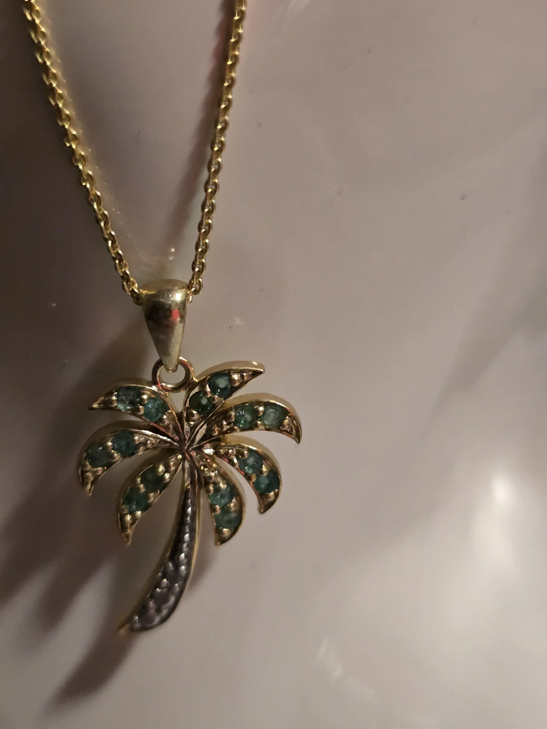 Palm Tree Sterling silver 925  Necklace with Green Stones. - photo 4