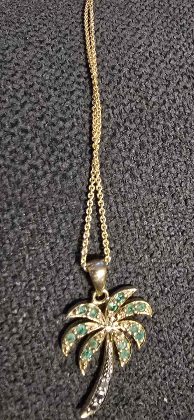 Palm Tree Sterling silver 925  Necklace with Green Stones. - photo 5