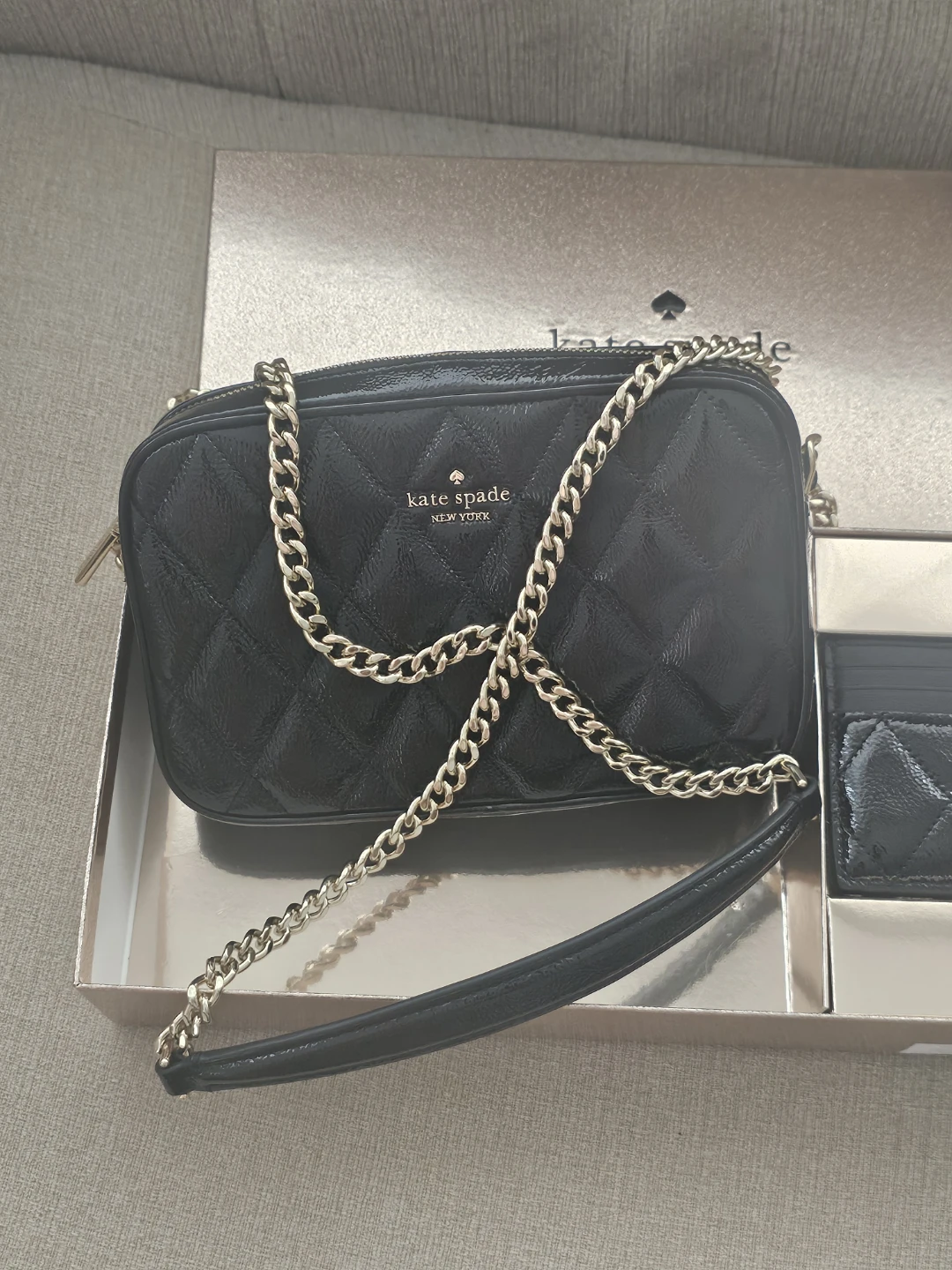 BNIB Kate Spade Black Quilted Bag and Cardholder Set - photo 3