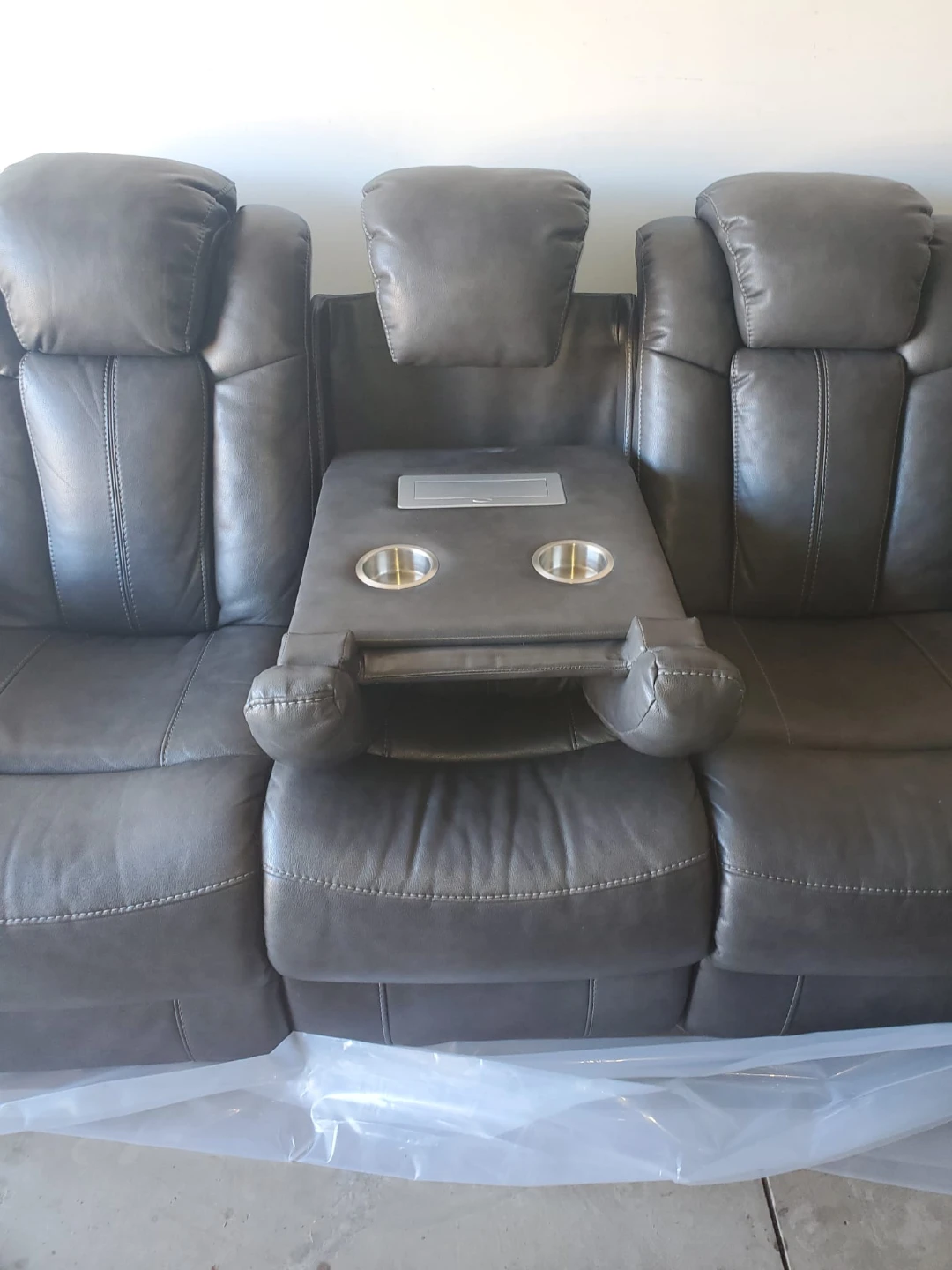 Grey 3-Seater Reclining Sofa with Cup Holders - photo 2
