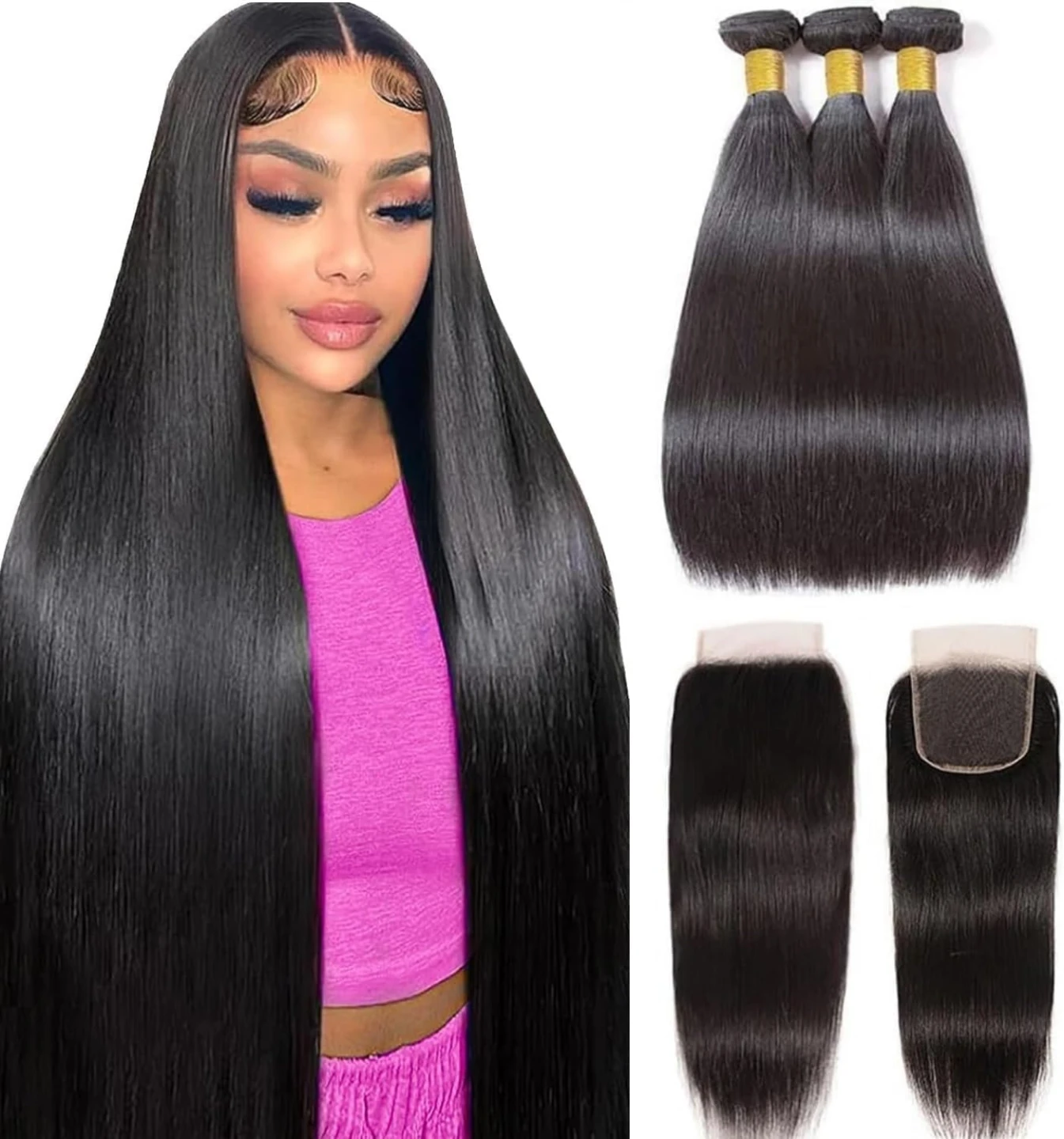 Straight Hair Bundles with 4x4 Lace Closure