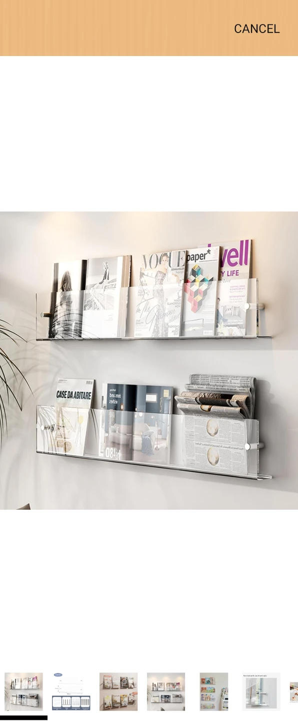 2 Pack Acrylic Wall Mounted Bookshelf