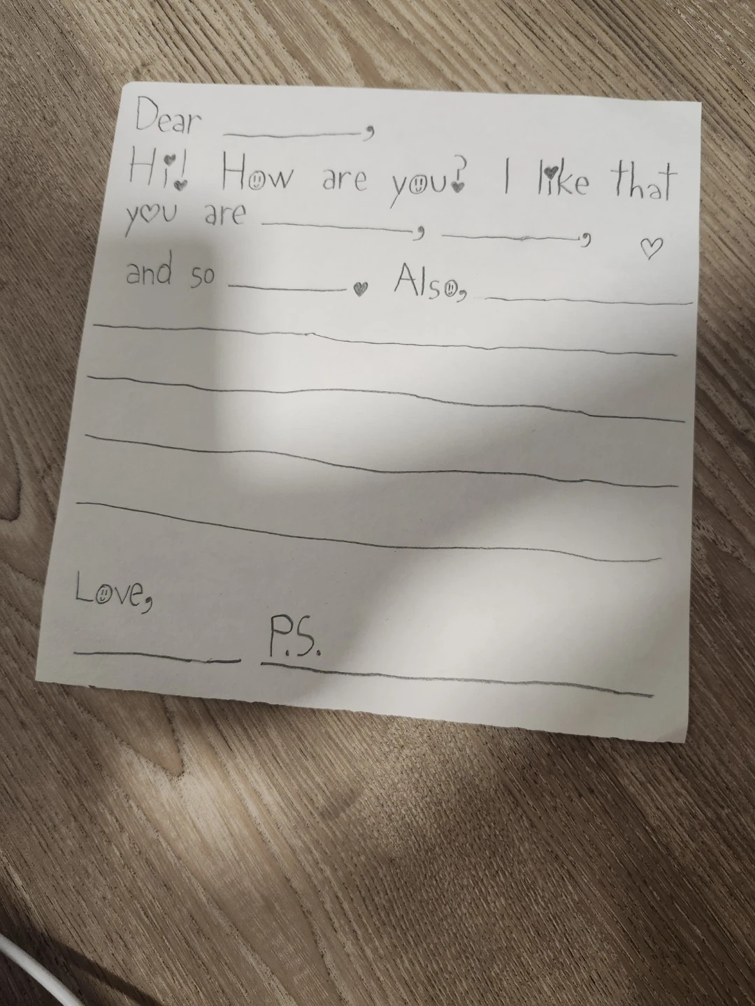 Fill-the-blanks Love Letter