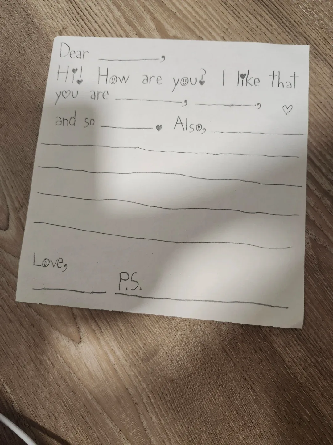 Fill-the-blanks Love Letter
