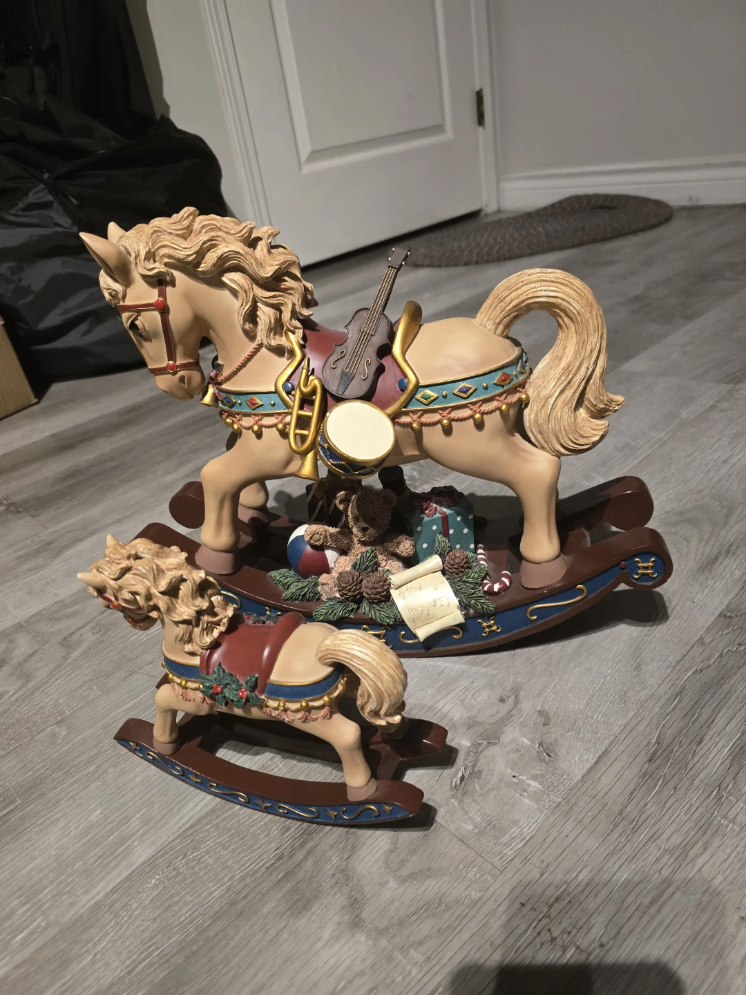 Set of Two Musical Rocking Horse Christmas Decorations